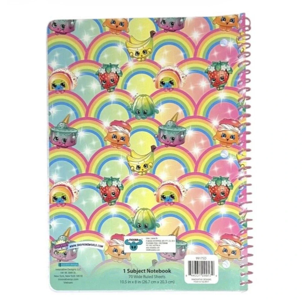 2x Shopkins Wide Ruled Spiral Notebooks 70 Sheets Each